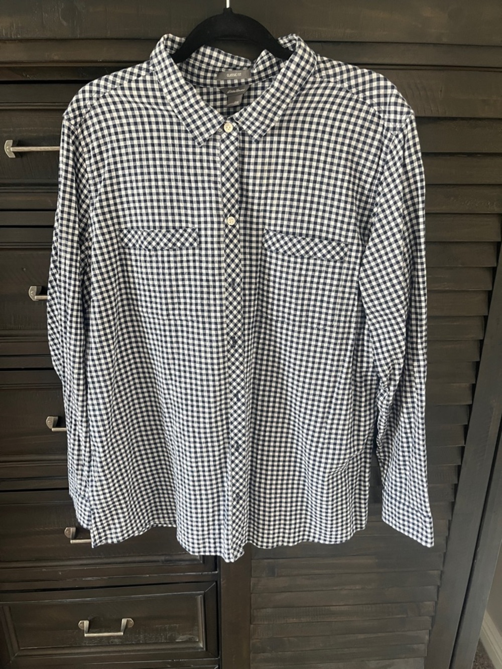 Eddie Bauer Navy and White Gingham lightweight Button-Down Shirt